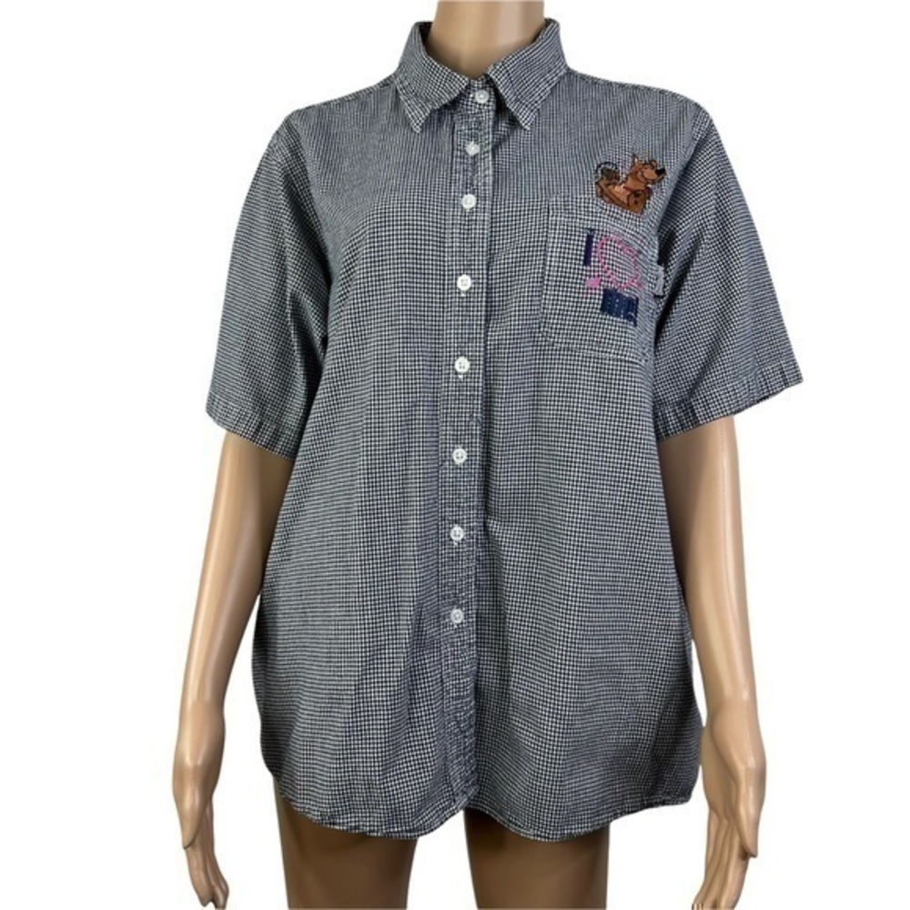 Vintage SCOOBY DOO Women Casual Shirt Plaid Black white Sz 20W